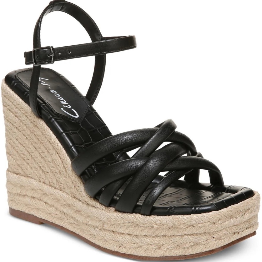 Cecelia New York Black Wedge Sandals women’s 10